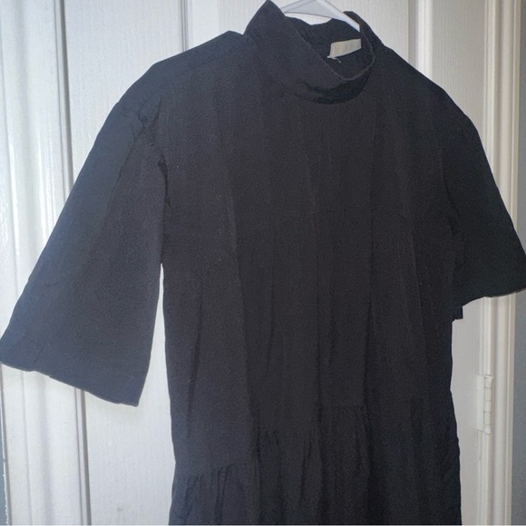 Everlane The Tiered‎ Mockneck Dress Cotton Knee Length Black Size Small - Picture 4 of 15